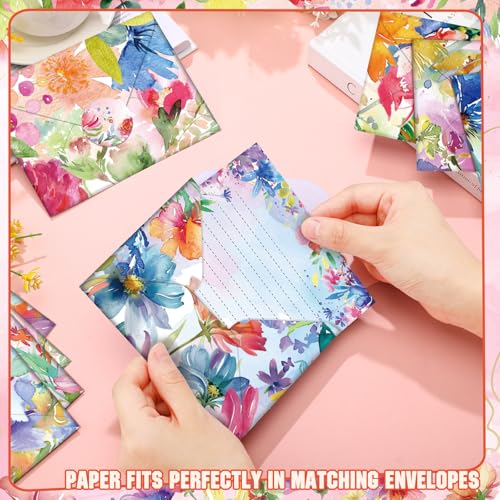 TaoBary 160 Pcs Stationery Paper Set 50 Double Sided Stationery Papers with 50 Matching Envelopes and 60 Round Dot Sticker, 10 Design(Bright Floral,5.5 x 8.25 Inch) - size: 5.5 x 8.25 Inch, style: Bright Floral