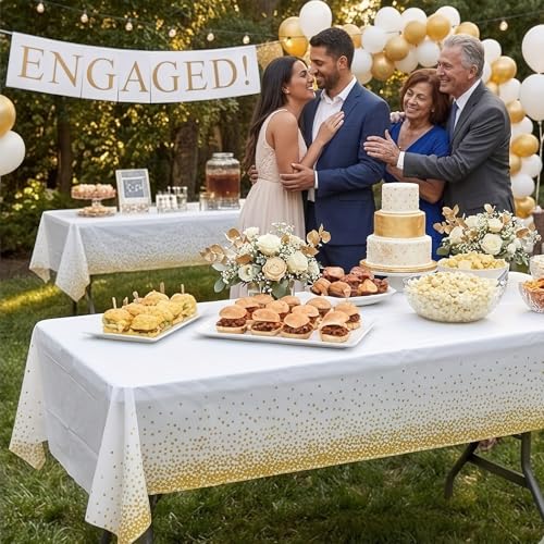 3 Packs Dot Disposable Table Cloth, 54 x 108 Inch Waterproof Plastic Tablecloth, Rectangle Gold Dots in White Table Covers for Picnic, Birthday, Party and Back to School - color: Gold in White, size: 54" x 108"