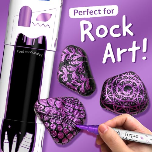 5 Metallic Acrylic Purple Paint Pen Marker for Fabric, Wood Canvas | Extra Fine Tip, Thin & Jumbo (1mm, 3mm, 6mm, 10mm, 15mm) - Markers for Metal, Plastic, Rock Painting, Glass, Permanent Marker - color: Metallic Purple