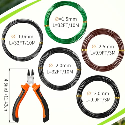 Mudder 5 Roll Bonsai Training Wire Aluminum 1/1.5/2.0/2.5/3mm Classic | Anodized Coating Resists Rust, 118 Ft for Branches, Includes Cutter, Flexible Cable Holds Shape, For Bonsai Tree Training - color: Classic, size: 1/1.5/2/2.5/3mm