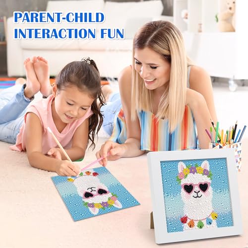 Leixonl Diamond Art Kits for Kids with Framed (7 in) Cartoon Animals DIY Gem Art Painting - Arts & Crafts Gifts for Beginners & Teens (1p-6-in-Alpaca) - color: Alpaca