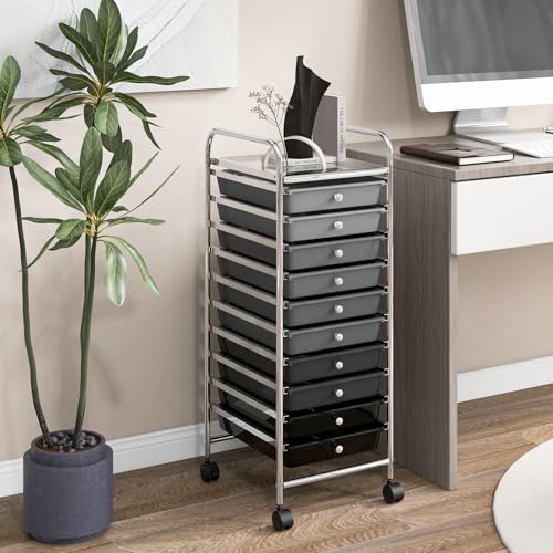 RELAX4LIFE Craft Organizers and Storage Cart - Rolling Cart with 10 Drawers, Lockable Casters for Tools, Trolley Cart with Wheels, Utility Cart for School, Home Office, Craft Cart (Gradient Black) - color: Gradient Black, size: 34''H