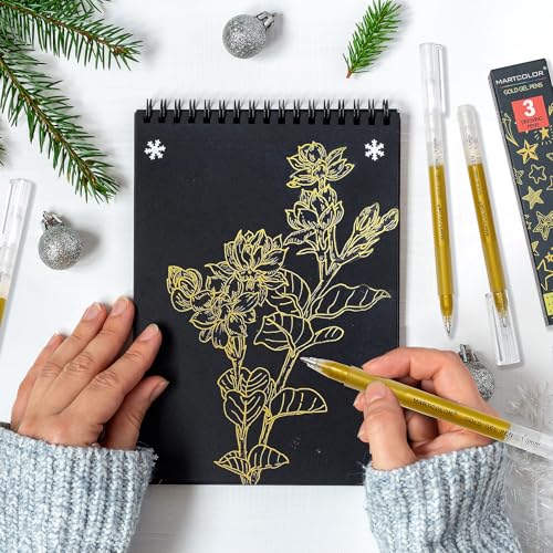 MARTCOLOR 3 Pack Gold Gel Pens,1.0mm Extra Fine Point Gel ink Pens | Opaque Archival Ink Pen for Black Paper Drawing, Art Highlight, Illustration, Bullet Journaling, Card Making & DIY Projects - color: Gold