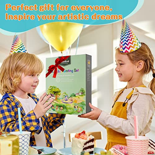 koseibal Kids Acrylic Paint Set with Canvas, Easel, More Art Supplies - color: 24 acrylic paints