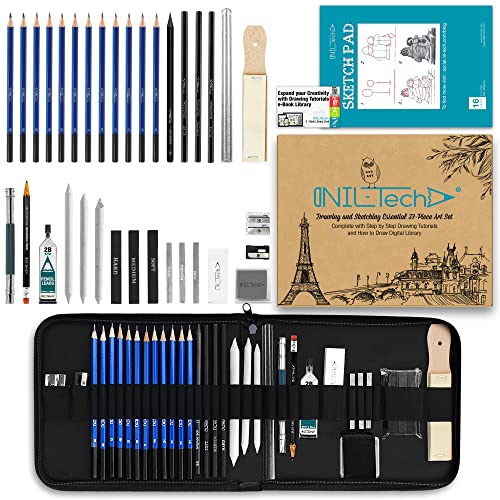 NIL - TECH 37-Pc Professional Drawing Set & Sketching Kit for Adults – Complete Art Supplies with Travel Case, Sketch Pad & Tutorials – Ideal Gift for Sketching - color: Graphite Grey