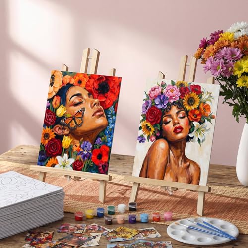 Sherr 24 Pcs Pre Drawn Canvas for Painting Adult Pre Printed Canvas Bulk Sip and Paint Kit Stretched Panels Paint Set for Theme Valentine Painting Night Party Favor (Flower Maiden,8 x 10 Inch) - size: 8 x 10 Inch, style: Flower Maiden