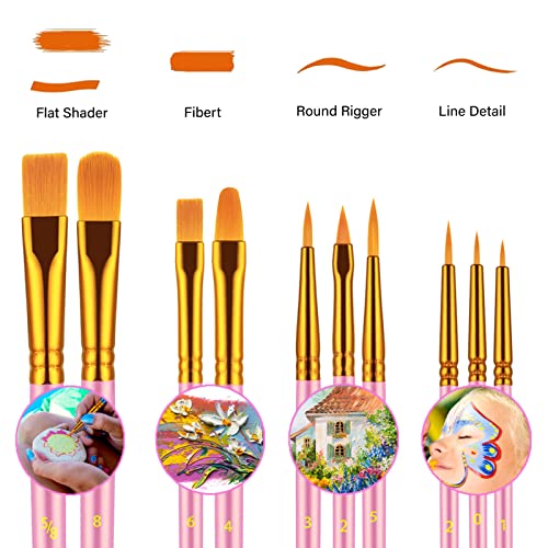 Artstorys 30Pcs Paint Brush Set for Acrylic, Oil & Watercolor, Pink - color: Nickel,pink