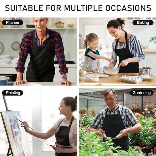 12 Pack Bib Apron, Unisex Restaurant Kitchen Aprons for Women with 2 Pockets, Chef Aprons for Cooking Men BBQ Painting Drawing Craft Plain Adults, Bulk Black