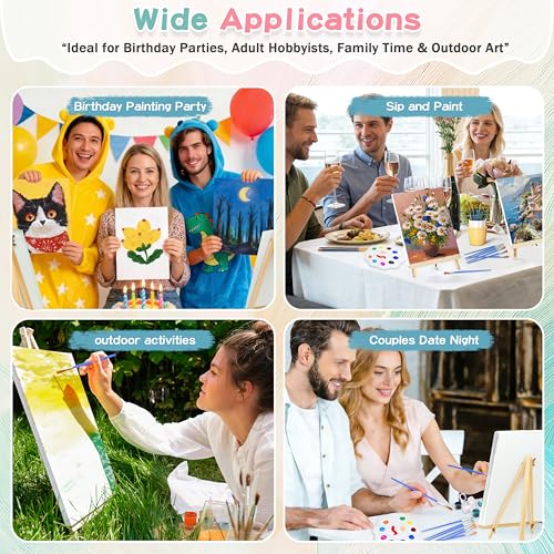 5 Pack 8x10 Canvas Boards with Easels for Painting, Sip and Paint Party Kit | Includes 10 primed canvas panels & 10 pine easels. Acrylic, oil & watercolor kit for adults,ideal for party & group painting