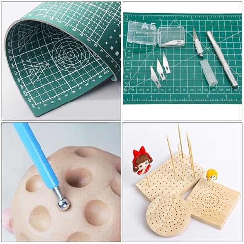 Yayatty Polymer Clay Tools, Acrylic Clay Roller, Acrylic Sheet, Rotary Cutting Mat, Round Polymer Clay Cutters with Clay Slicer Blade for Pottery and Sculpture, 42 PCS - color: 27 PCS