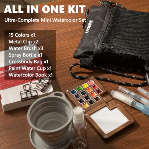Mini Paint Palette Travel Kit - 15-Colors Pocket Artist Water Color Set