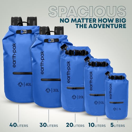 Earth Pak Waterproof Dry Bag with Zippered Pocket - Waterproof Dry Bag Backpack Keeps Gear Dry - color: Blue, size: 20L