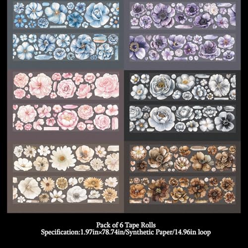 Flower Washi Tape Stickers for Journaling Supplies, Floral Stickers for DIY - color: Night