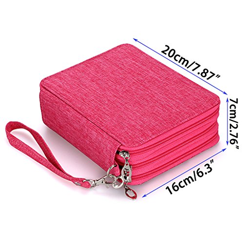 BTSKY Zippered Pencil Case-Canvas 72 Slots Handy Pencil Holders, Pink | Portable Holder for Prismacolor Watercolor Pencils, Crayola Colored Pencils, Marco Pencils for Office and Travel - color: Red