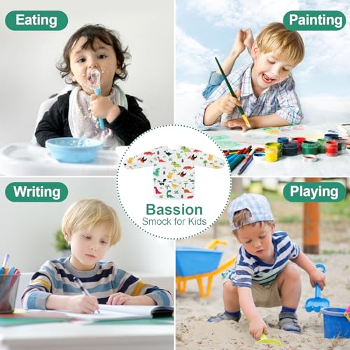 Smocks for Kids, Toddler Art Smock Artist Painting Aprons Waterproof Long Sleeve with 3 Pockets for Age 2-6 Years, Large