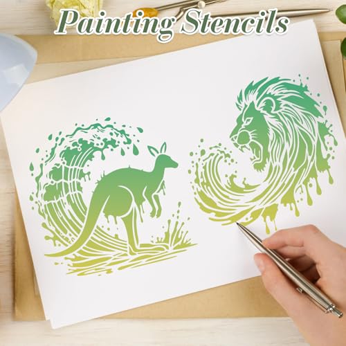 Animal Wave Stencils for Crafts Reusable 12Pcs Stencils(11.8X11.8 Inch) | DIY Art Painting Stencil Furniture Decor Kit for Wood Embroidery Wall Silk Screen Journaling - color: Animal Wave
