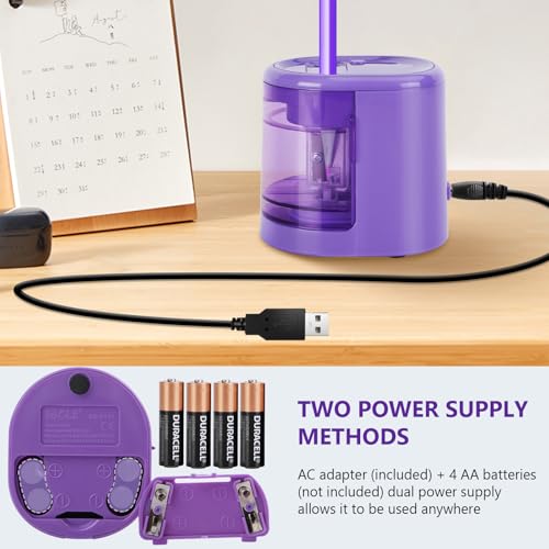 Electric Pencil Sharpener, Double Hole (Purple) - color: Purple