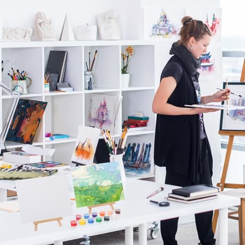 Qilery 24 Set 6 x 8 Inch Mini Canvas Boards and Easel for Painting, Acrylic Paint Strips, Palettes, Brushes, Canvases Painting Kits for Kids Adults Artists Beginners Oil Acrylic Painting Party Favors - size: 6" X 8"