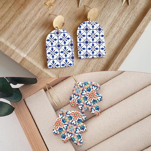 8Pcs Retro Floral Transfer Paper for Earrings & Polymer Clay, Symmetrical Flower Pattern Design Water Soluble Transfer Sheet for Polymer Clay DIY Art Crafts Jewelry Earrings Making Supplies 5.82X3.9in