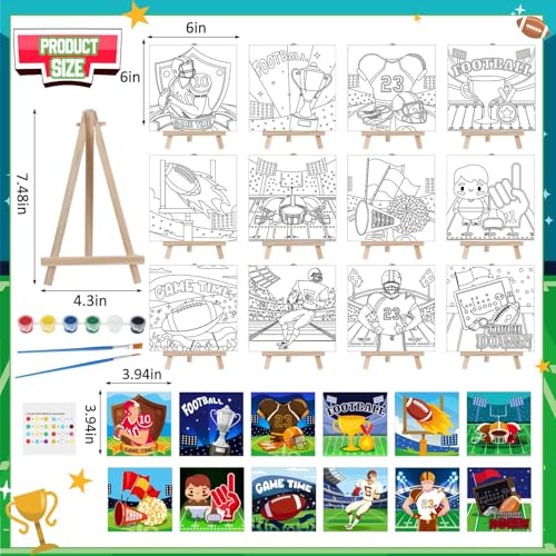 Tenceur 12 Sets Football Sports Paint by Numbers Kit Pre Drawn Canvas Painting Set with Easels Paints and Brushes for Kids Beginners Classroom Party Group and Team DIY Art Activities - style: Football