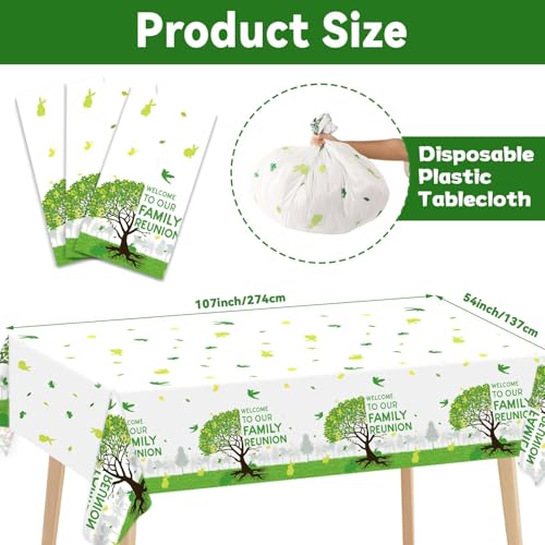 OBUSATT 3Pcs Family Reunion Tablecloths,54 x 108 Inch, Green Tree Print - style: Family Reunion