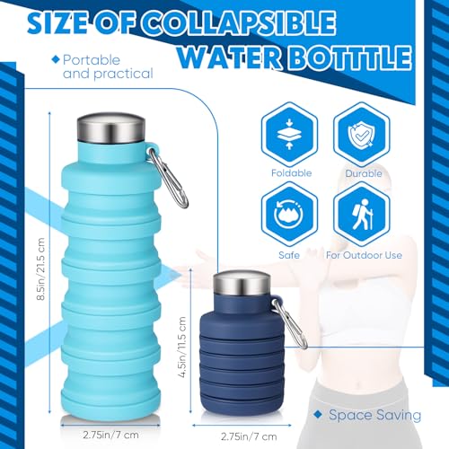 Baderke 2 Pcs Collapsible Water Bottles 17oz Silicone Travel Foldable Portable Water Bottle with Buckle Silicone Lightweight Reusable Leakproof for Camping Hiking Cycling Sport(Navy Blue,Blue) - color: Navy Blue,Blue