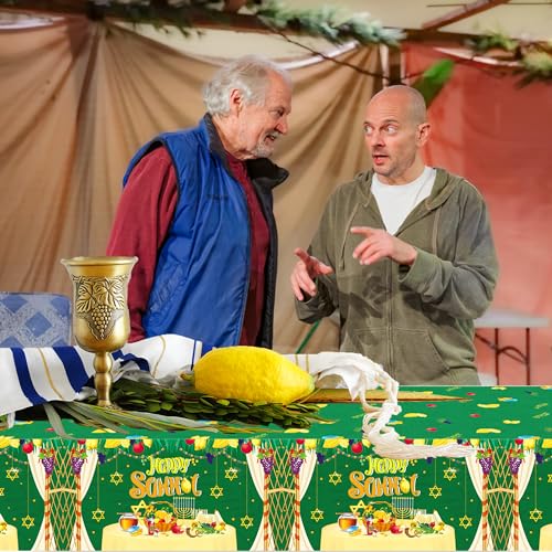 1Pc Happy Sukkot Party Plastic Tablecloth 54 x 87 Inch Long Table Cover, Jewish Fiesta Party Tablecover for Sukkah Let's Rejoice Kids Baby Shower Birthday Dinner Picnic Kitchen Event - color: Happy Sukkot