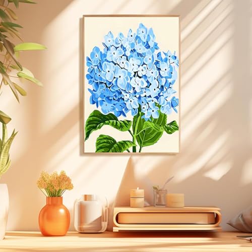 Mowana Paint by Numbers Kit for Adults - Hydrangeas Adult Paint by Numbers for Beginners on Canvas with Frame and Easel, Easy Acrylic Oil Painting by Number Kits 8x12 inch - color: Hydrangeas