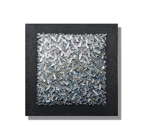 Art Modern Abstract Style Art Featuring Thick White and Black and Blue Texture Canvas Oil Painting Suitable for Decorating the Walls of the Living Room or Corridor Size: 24x24 inches. - color: Yi144