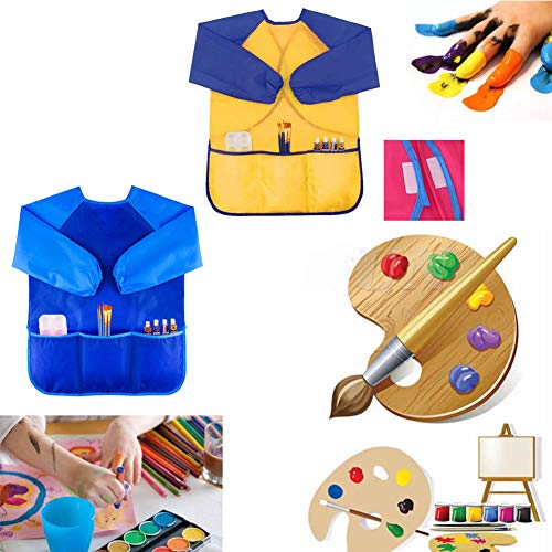 Zkptops 2 Pack Kids Art Smock Colorful Waterproof Children Art Aprons Artist Painting Aprons with Long Sleeve 3 Roomy Pockets for Age 3-7 Years,Yellow and Blue - color: 2 Pack Blue/Yellow