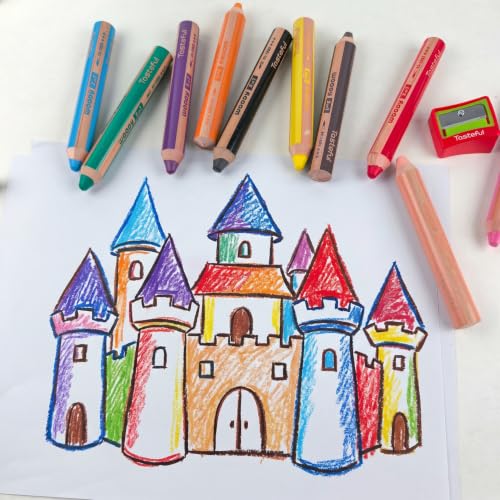 3 in 1 Colored Pencils Set, 6 Jumbo Fat Watercolor Crayons & Coloring Pencils Combo,Easy-Grip Non-Toxic Art Supplies with Sharpener & Water Brush for Beginners and Adults - color: 6-Color Set