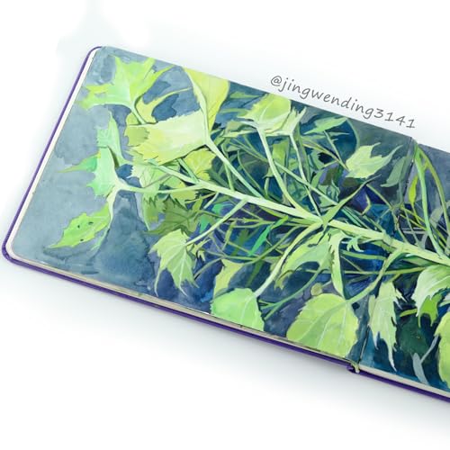 CuppaClip Watercolor Paper Cotton Hot-Pressed with Inner Pocket Watercolor Sketchbook Journal As Travel Notebook 300 GSM 140 LB (Blue+Green, 5.82x3.74in) - color: Blue&Green, size: 5.8x3.7in