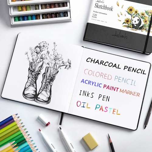 Sketchbook for Drawing, 120 Pages Sketch Book, 122LB/180GSM Thick Paper - color: Back, size: Medium (8×8INCH)