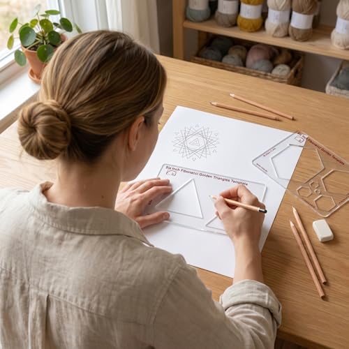 Fibonacci 6" 3-Piece Drawing Template Set, Golden Ratio Stencils | Australian Designed and Made; Pentagon and Hexagon; PETG - style: Set - 6" Triangle/Pentagon/Hexagon