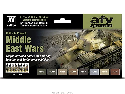Vallejo - Middle East Wars from 1967’s to Present Acrylic Paint Set | Model Air | AFV Color Series Kit for Historical Reenactments with Artist-Quality Pigments | 8 Bottles x 17 ml (0.57 fl.oz.) - style: Middle East Wars from 1967’s to Present
