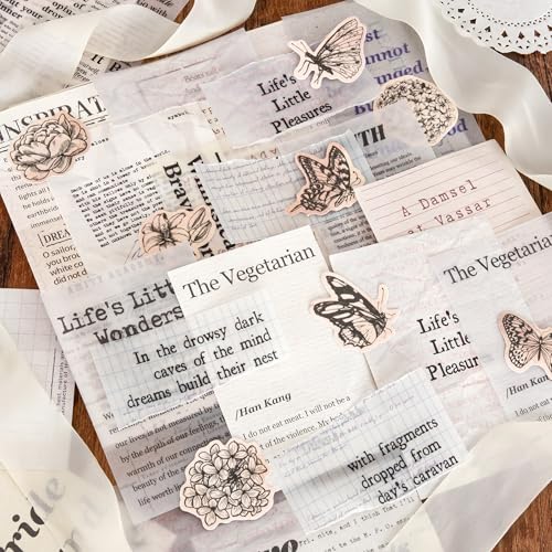 Mayplous Vintage Scrapbook Supplies Kit, Butterfly & Floral Mixed Media Ephemera Pack with Collage Paper, Washi Stickers and Vellum Paper for Junk Journal, Planner, Card Making, DIY Crafts (Benn)