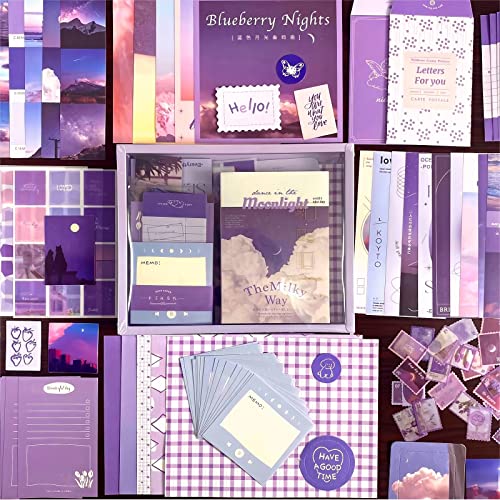 LCLAIDYDY 348 PCS Aesthetic Scrapbook Kit with A6 Grid Notebook, Bullet Junk Journals, DIY Gift Journaling Kit for Teen Girl Women (Moonlight) - color: Moonlight