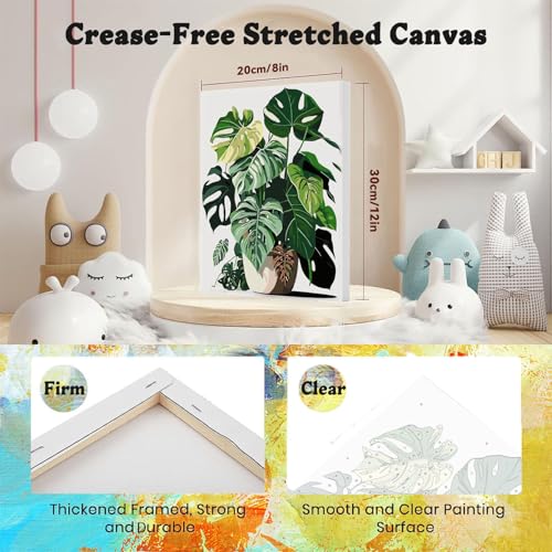 4 Pack Plant Paint by Numbers for Adults with Framed Canvas - Wooden Easel - color: BKH1308+BKH1767+BKH1768+BKH1769