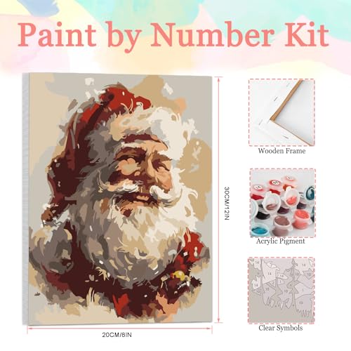 Auremi Christmas Paint by Number Kits for Adults,Santa Claus Paint by Number on Canvas with Frame DIY Painting with Number Acrylic Oil Paint Kits for Home Decor 8x12 Inch - color: Paint by number 005