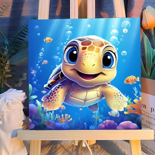 Reivworl Sea Turtles Paint by Numbers Kit for Kids with Frame 8×8 inch | Sea Turtles Paint by Number for Kids Age 6-8-12, Acrylic Paint by Numbers for Gifts and Decor - color: Style-1, size: 8×8inch