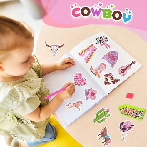 Labeol Diamond Art Kits for Kids Boys and Girls Ages 6-8-10-12 Easy to DIY Creative Diamond Art Sticker Craft by Numbers Kits for Kids and Adult Beginners (Excavator) - style: Cowboy