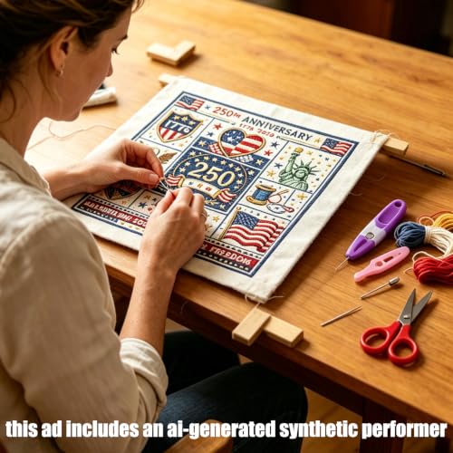 Vintage US Flag Cross Stitch Kit Beginners Embroidery 1776-2026 | USA Patriotic embroidery Kit,7.5×7.5" DIY Cross Stitch Kit, Pre-Printed Fabric, Threads, Needles, Easy for Beginners