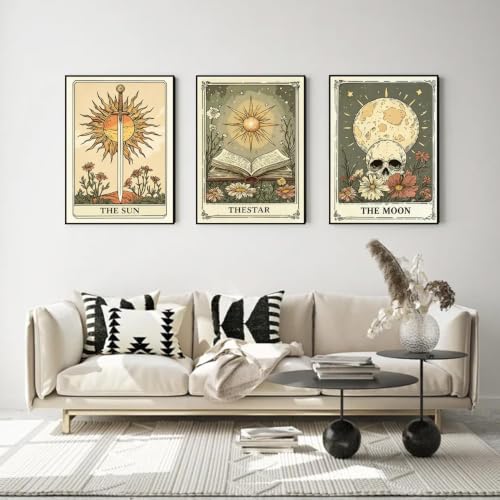 3 Pack Tarot Diamond Art Kits for Adult Diamond Painting Kit for Beginner | Skeleton 5D DIY Boho Diamond Dots Full Drill Crafts for Gem Art Dot Art for Adults Home Wall Decor for Teens 12x16 inch - color: DP04607