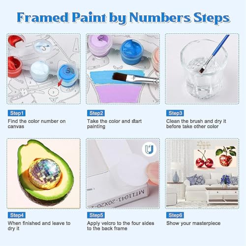 Canrichshop 4 Pack Disco Ball DIY Paint by Number Beginners,Fruit Oil Painting Adults' Paint-by-Number Kits,Acrylic Paint Kit with Frame for All Ages,Easy Paint by Numbers Kids on Canvas 8x8inch - color: BKH1240+BKH1241+BKH1242+BKH1243