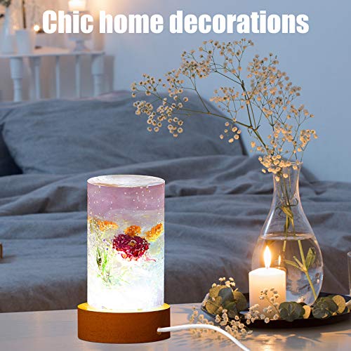 Honoson 3 Pieces Light Resin Silicone Mold Set, Includes 1 Resin Mold and 2 USB Powered Wooden Lighted Base Stands for DIY Table Candle Desktop Lamp Ornaments(2 x 3.5 Inches,Column) - size: 2 x 3.5 Inches, style: Cylinder