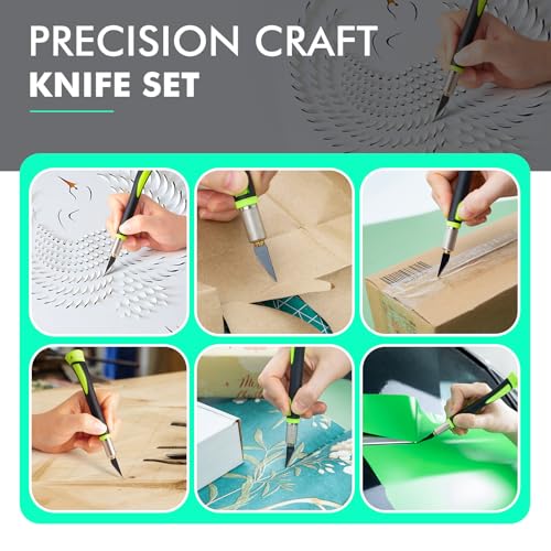 FOSHIO Precision Exacto Knife Set, 2 Pack Craft Knife with Extra 20 Exacto Blades, Hobby Knife Set with Protective Cover Rubber Handle for Crafts, Arts, Stencil, Modeling, Trimming, Carving (Green) - color: Green