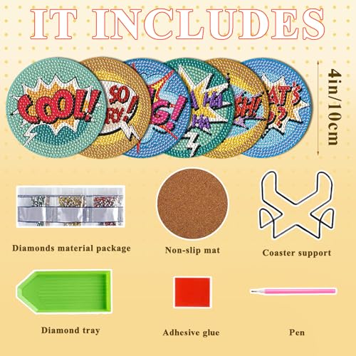 DOTSOPS 6 Pack Small Diamond Art Coasters Kits with Holder for Adults 4 in - color: Ealphabet