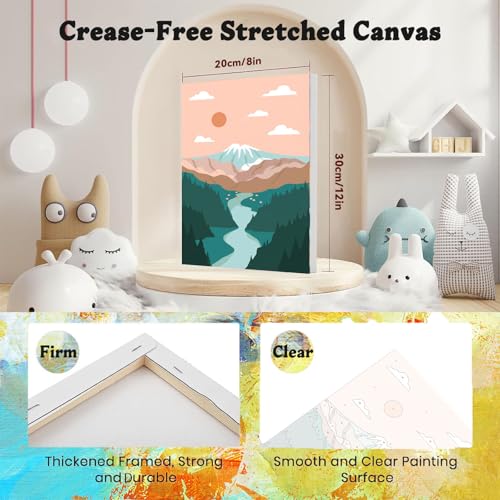 4 Pack Scenery Paint by Numbers for Adults with Frame Canvas - Wooden Easel - color: BKH2198+BKH2199+BKH2200+BKH2201