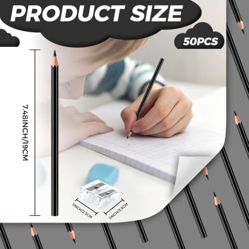 50 PCS Black Colored Pencils, Pre-sharpened Professional Wooden Art Pencils Set for Artists Painting | Premium Drawing Sketching Supplies - color: Black