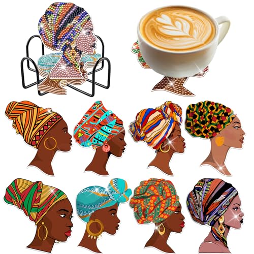 African American Diamond Painting Coasters - 8 PCS Diamond Art Coasters Kits for Drinks Coffee DIY Art Craft Supplies Birthday Holiday for Adult Beginners Black Women Lady - color: African American